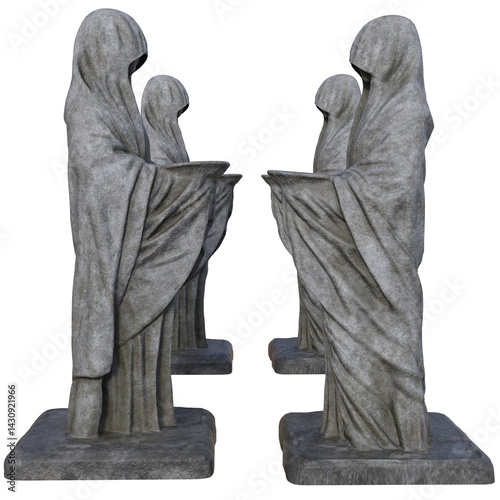 3D rendered gothic humanlike statues isolated on transparent background