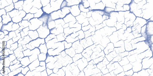 A blue and white vintage of a cracked wall, cracked white paint on a white background, Vector crack concrete texture white and blue grunge texture. There are many cracks in the ground. 
