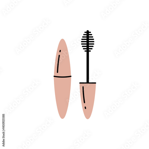 Mascara tube and brush in minimalist style  