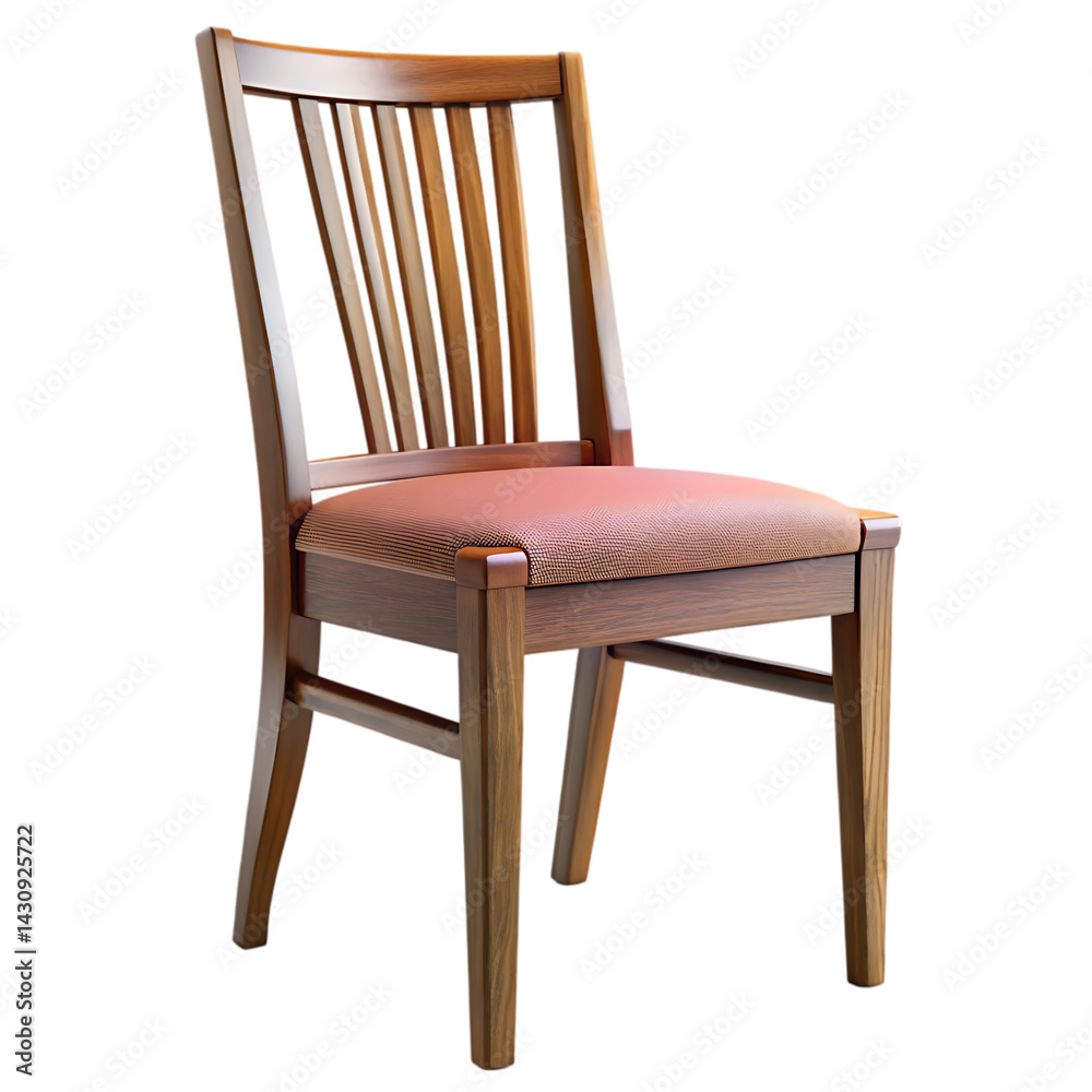 Wooden Dining Chair with Red Cushion: High-Resolution Image
