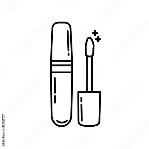 Mascara tube and wand illustration in minimalist style  