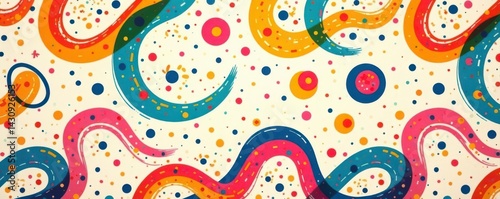 Abstract colorful squiggle and dot pattern, seamless repeat vector design , art, repeat