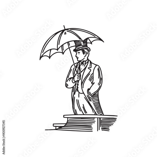 Standing Man Umbrella Silhouette - Simple Digital Outline - man umbrella silhouette - man umbrella vector - man umbrella doodle - umbrella illustration - man umbrella line art

