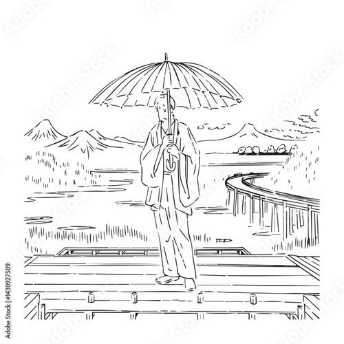 Elegant Man Umbrella Silhouette - Classic Sketch Art - man umbrella silhouette - man umbrella vector - man umbrella doodle - umbrella illustration - man umbrella line art

