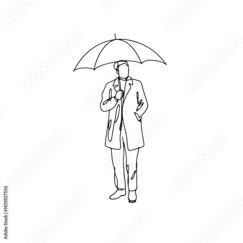 Man with Umbrella Outline - Minimal Line Vector Sketch - man umbrella silhouette - man umbrella vector - man umbrella doodle - umbrella illustration - man umbrella line art

