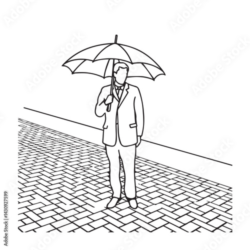Man with Umbrella Silhouette - Simple and Elegant Digital Art - man umbrella silhouette - man umbrella vector - man umbrella doodle - umbrella illustration - man umbrella line art

