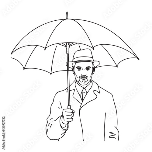 Modern Man with Umbrella Silhouette - Elegant Line Artwork - man umbrella silhouette - man umbrella vector - man umbrella doodle - umbrella illustration - man umbrella line art

