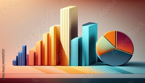 Colorful data visualizations illustrate rising business trends in a stylish corporate environment.