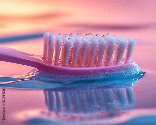 Artistic product shoot of modern tooth brush on a glossy surface