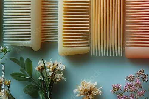 Clean product shoot of combs placed rows highlighting texture