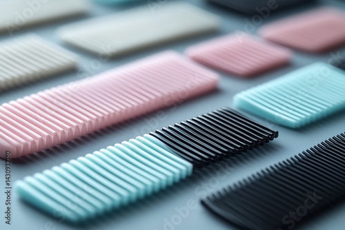 Clean product shoot of combs placed rows highlighting texture