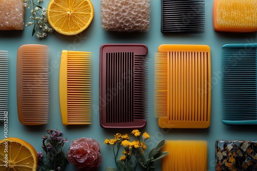 Clean product shoot of combs placed rows highlighting texture