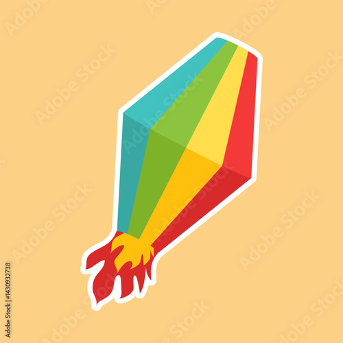 Lantern icon or sticker. Cartoon flat vector illustration of lantern on yellow background.
