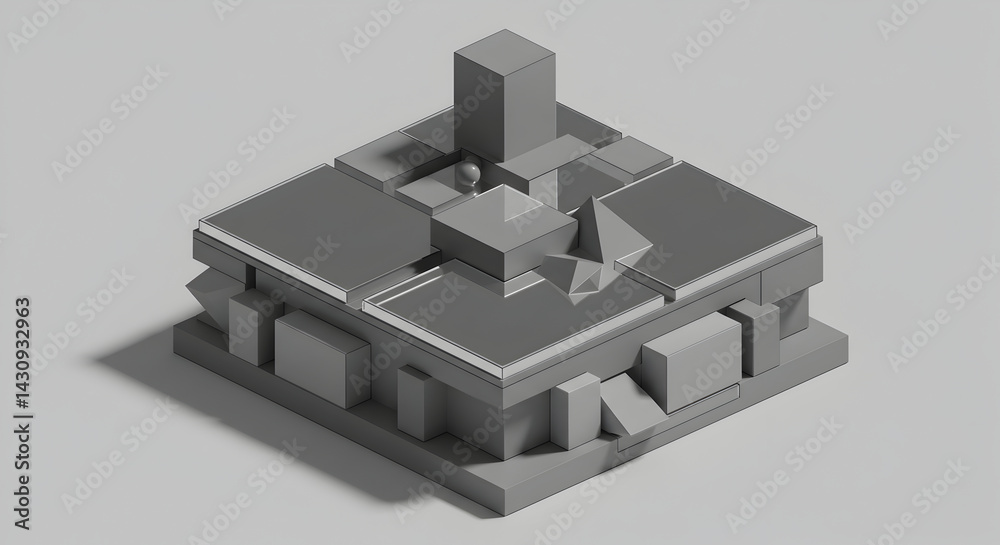 Fototapeta premium Isometric Abstract Construction From Geometric Forms With Shadow Effects