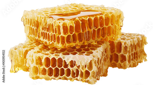 Fresh honeycomb, honey products by organic natural ingredients concept vector illustration isolated on transparent background
