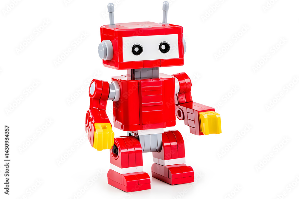 Fototapeta premium A cute little cartoon toy robot isolated on white