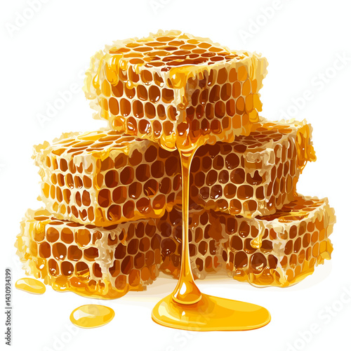 Fresh honeycomb, honey products by organic natural ingredients concept vector illustration isolated on transparent background