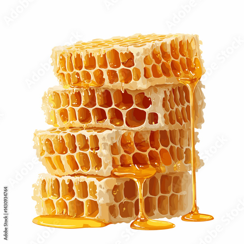 Fresh honeycomb, honey products by organic natural ingredients concept vector illustration isolated on transparent background