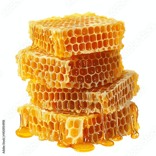 Fresh honeycomb, honey products by organic natural ingredients concept vector illustration isolated on transparent background