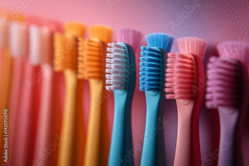 Creative product shoot of colorful tooth brushes a vibrant background
