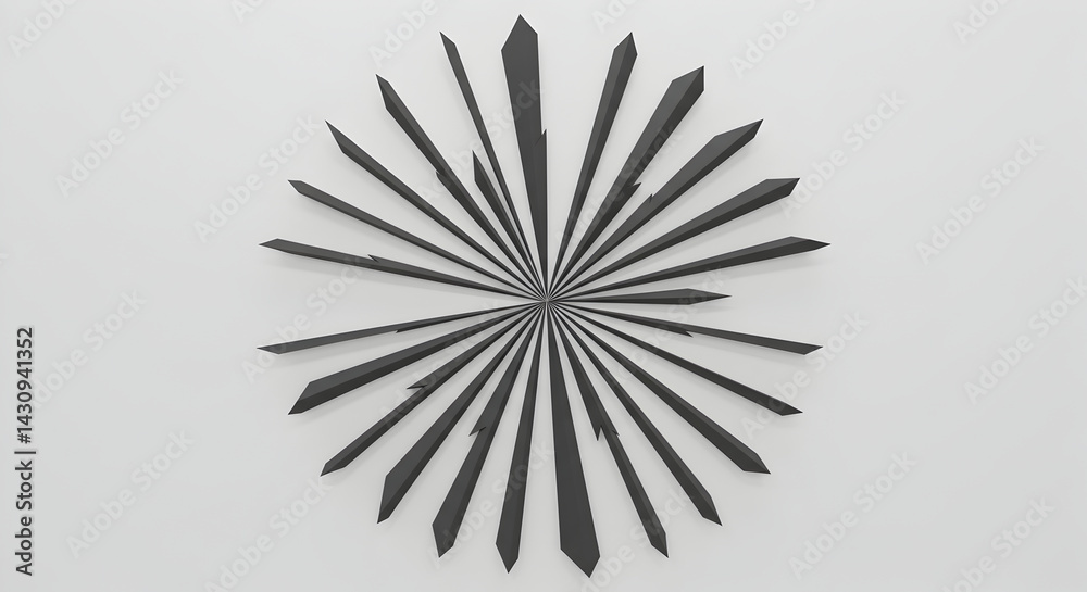 Obraz premium Dynamic Black Rays Radiating From Central Point on White Canvas Backdrop