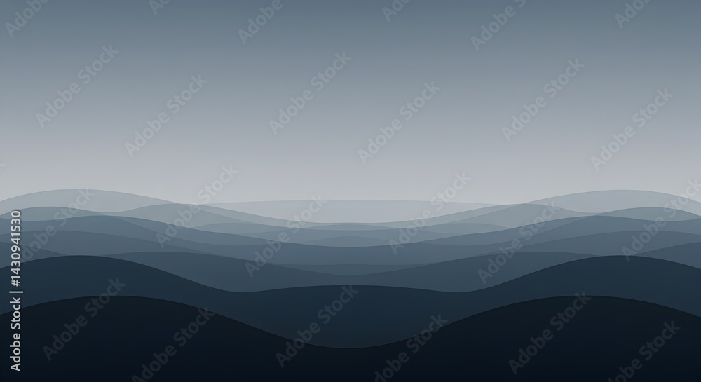 Fototapeta premium Abstract Minimalist Mountainous Terrain Vector Art In Shades Of Blue