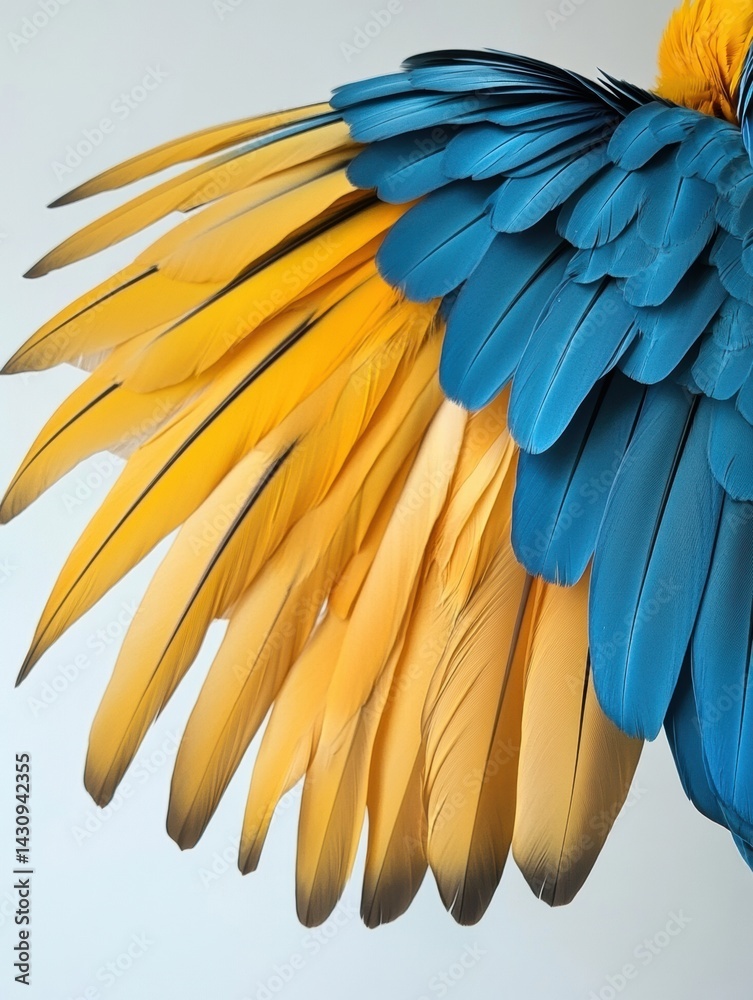 Bright Blue and Yellow Macaw Displaying Vibrant Wing Feathers in a Well-Lit Studio Setting Generative AI