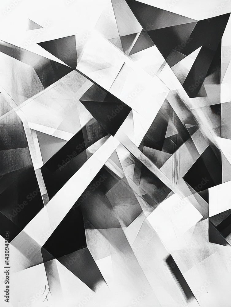 Exploring Geometric Fragmentation in Black and White Abstract Cubism Art Generative AI