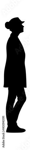 Silhouette of a woman in profile, showcasing a confident posture and stylish attire with a hat.