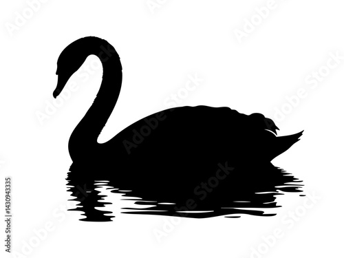 Elegant silhouette of a swan gliding on calm waters, creating a serene and tranquil atmosphere.