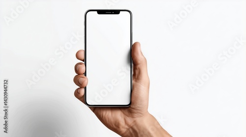 A hand demonstrating a phone with a blank screen. The man's hand holds the smartphone in his right hand