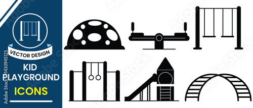 Kid playground icons vector set. Playground park outdoor icon vector design. Silhouette of playground park symbol and sign design. Vector illustration.