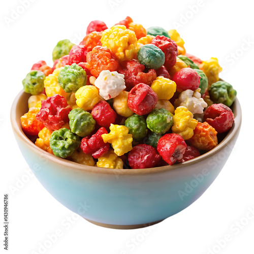 Colorful Candy Coated Popcorn: Delicious Snack Image