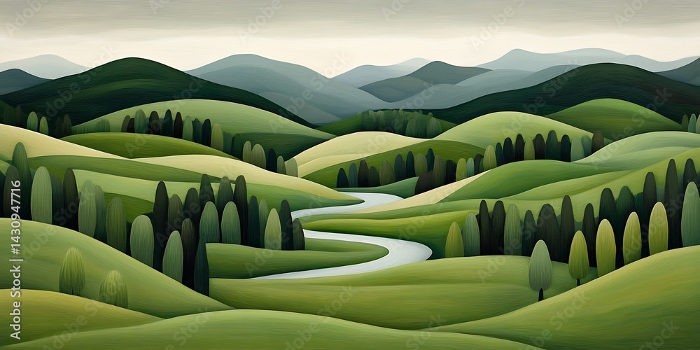 Fototapeta premium Serene Green Valley Winding River of excellence in splendor beyond compare with grace in style