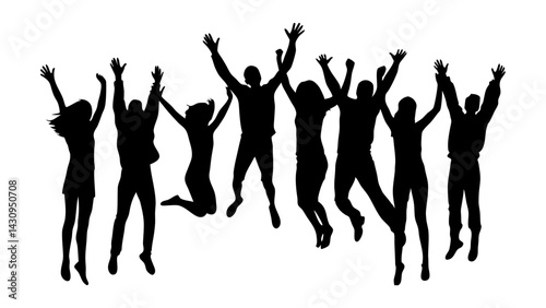 silhouettes of individuals in energetic jumping poses, ideal for celebration-themed designs, posters, and digital artwork
