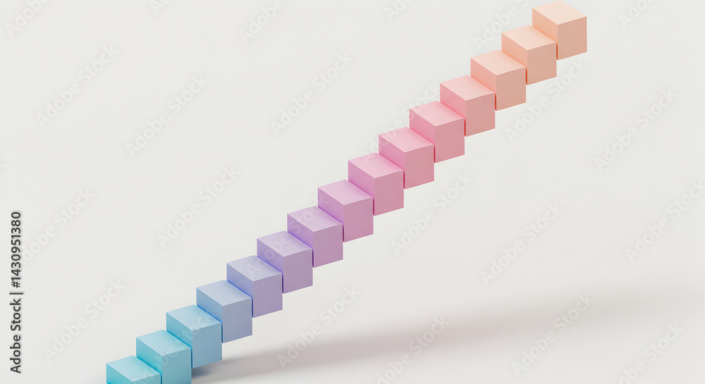Obraz premium Gradient Pastel Cubes Arranged As Stairs On A White Background