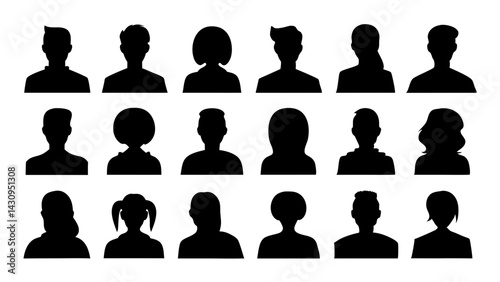 silhouettes of diverse head profiles featuring unique hairstyles and shapes for branding, educational materials, digital designs, and creative artworks
