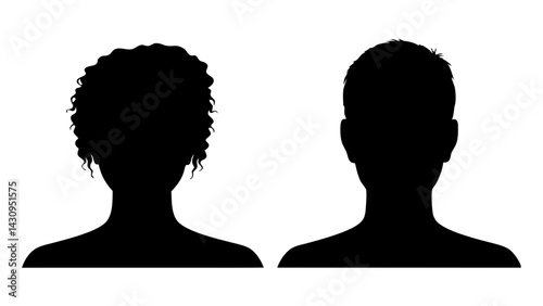 silhouettes of human heads with curly and short hair in simple shoulder-level outlines, perfect for branding, digital designs, posters, and creative artworks
