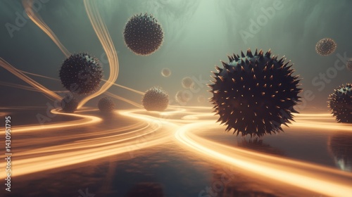 Abstract illustration of particles floating in a luminous environment
