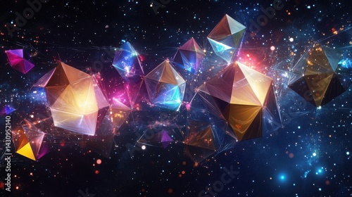 Abstract Geometric Shapes in Cosmic Space with Colorful Background