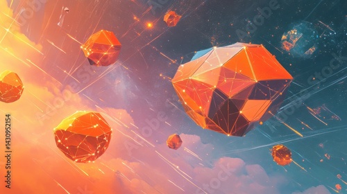 Abstract Colorful Geometric Shapes in Cosmic Background with Light Effects