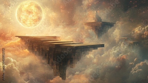 Surreal Floating Structures in Dreamlike Cosmic Landscape
