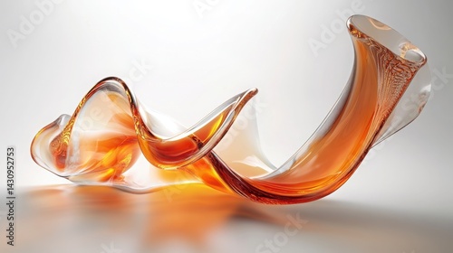 Elegant and Abstract Glass Sculpture Flowing in Warm Orange Hues