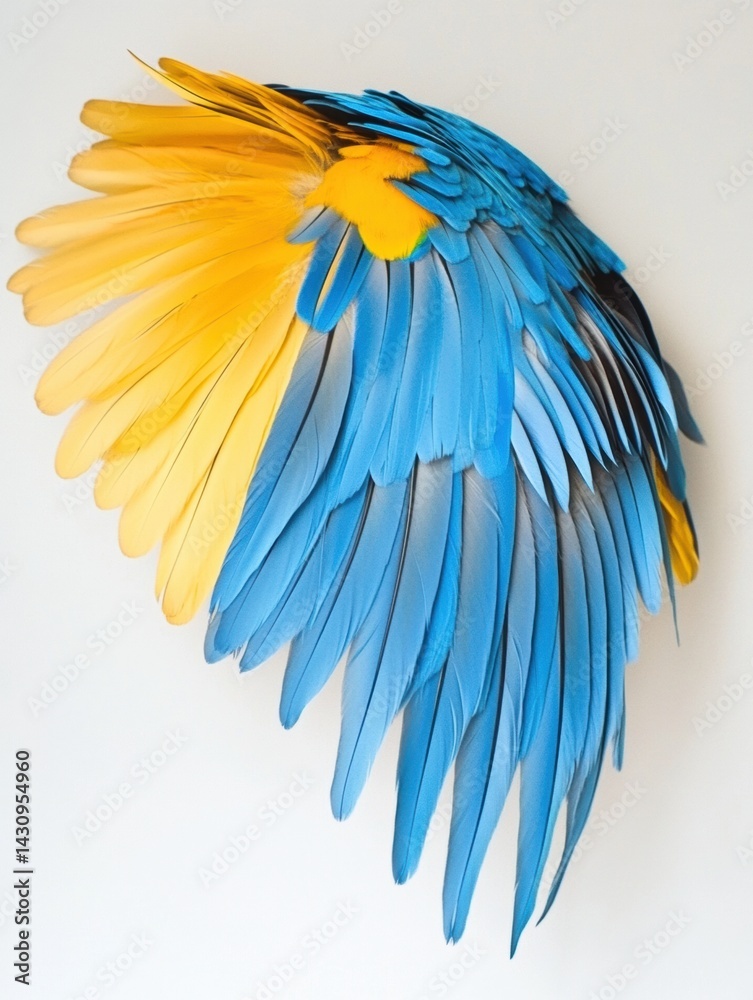 Blue and Yellow Macaw Exhibiting Vibrant Wing Feathers Under White Studio Lighting in a Controlled Environment Setting Generative AI