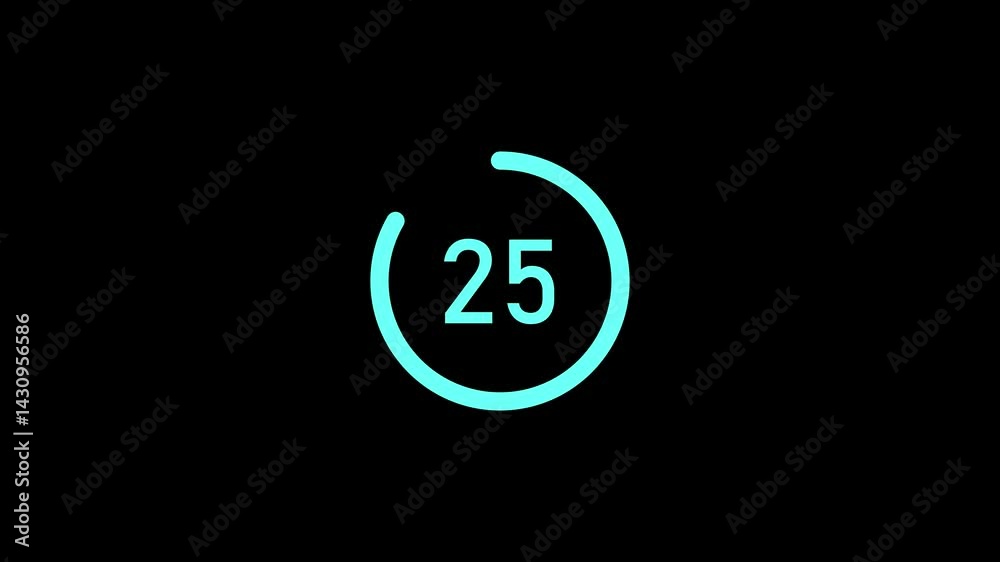 Circle countdown timer 30 seconds animation Isolated on Black Background