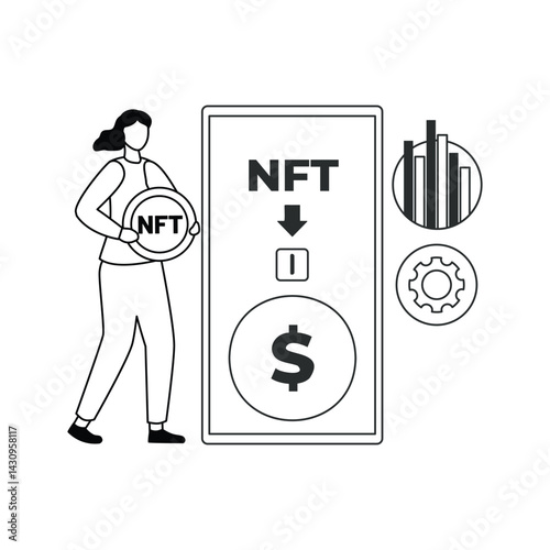 Saving NFT Coins Vector Illustration which can easily modify or edit