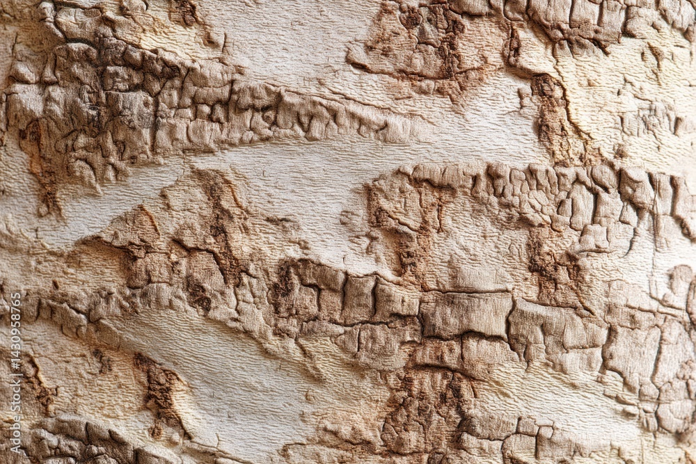 Fototapeta premium Detailed, light-brown bark texture fills the frame, showcasing a seamless background ideal for natural or rustic design elements.