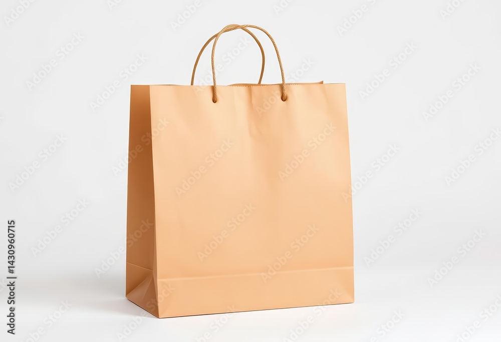Empty brown paper shopping bag on pure white background, mockup, consumer
