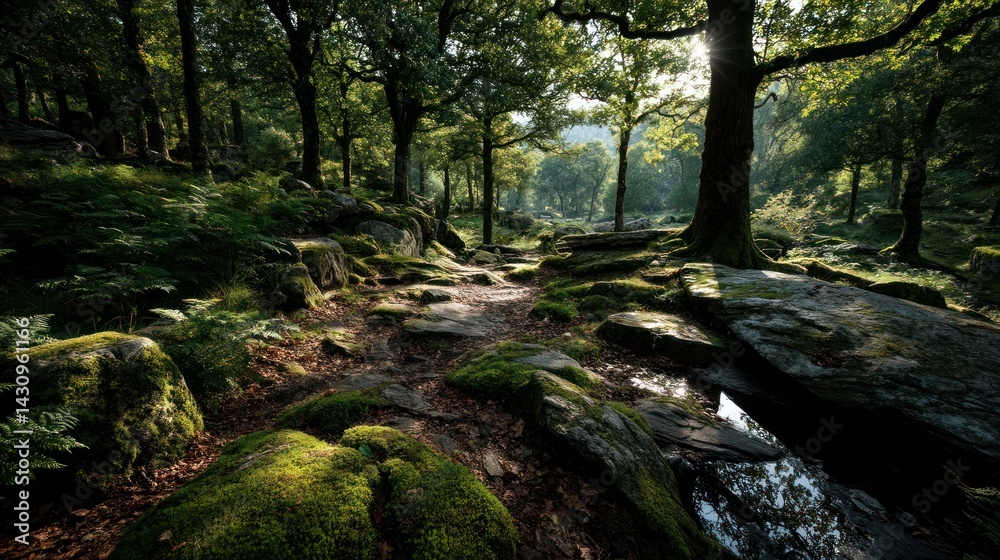 Obraz premium Sunlit Woodland Path