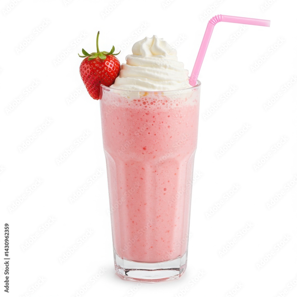 Strawberry milkshake with whipped cream isolated on white background Strawberry milkshake with whipped cream isolated on white background
